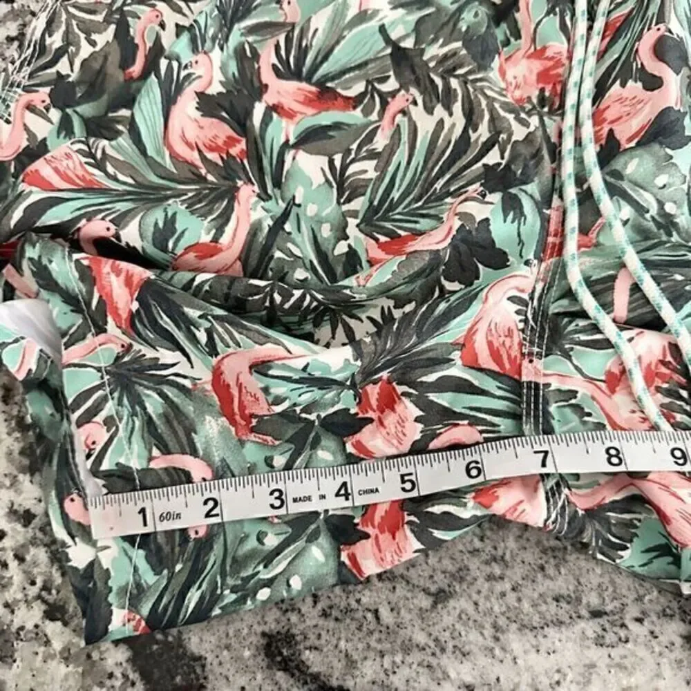 Goodfellow & Co Tropical Flamingo Print Above Knee Swim Trunks‎ Green Size Large